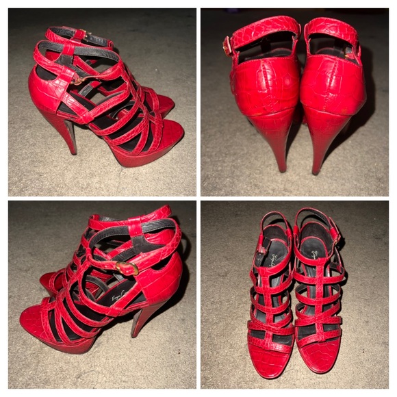 Elizabeth and James Red Manic Crocodile-effect Leather Sandals